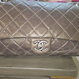 AUTHENTIC Chanel Quilted Metallic Brown Shoulder Bag